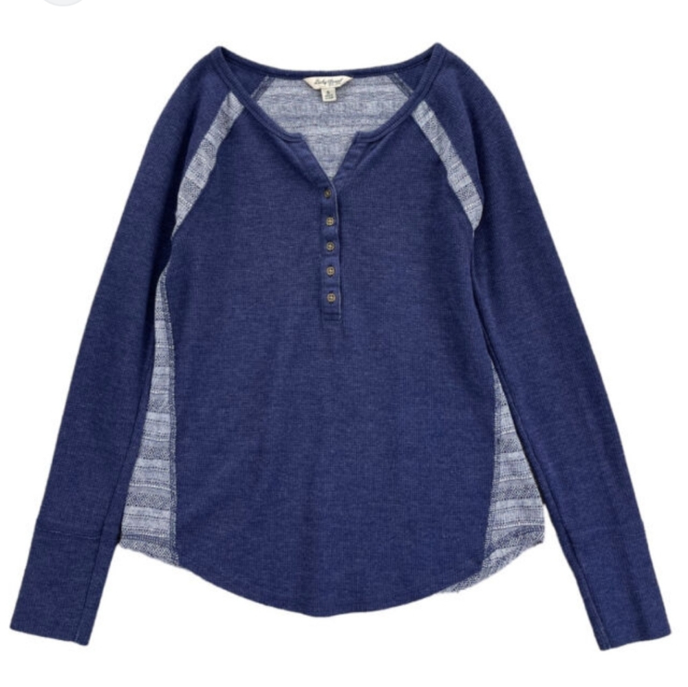 Lucky Brand Thermal Henley Long Sleeve Top Raglan Small - Picture 1 of 6